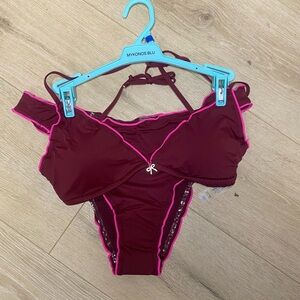 Women’s Burgundy Bikini with Pink Trim - Stylish Two-Piece Swim Set